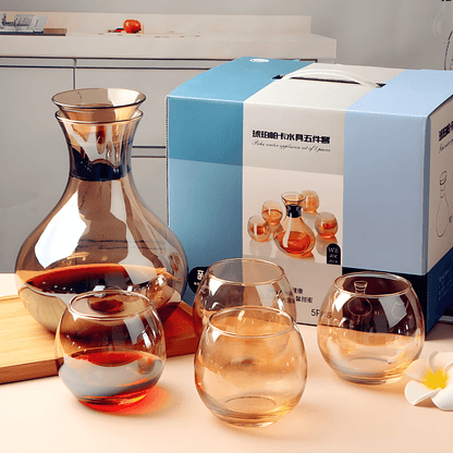 Set Carafe & 6 Verres en Verre Ambré – 7 Pièces Élégantes