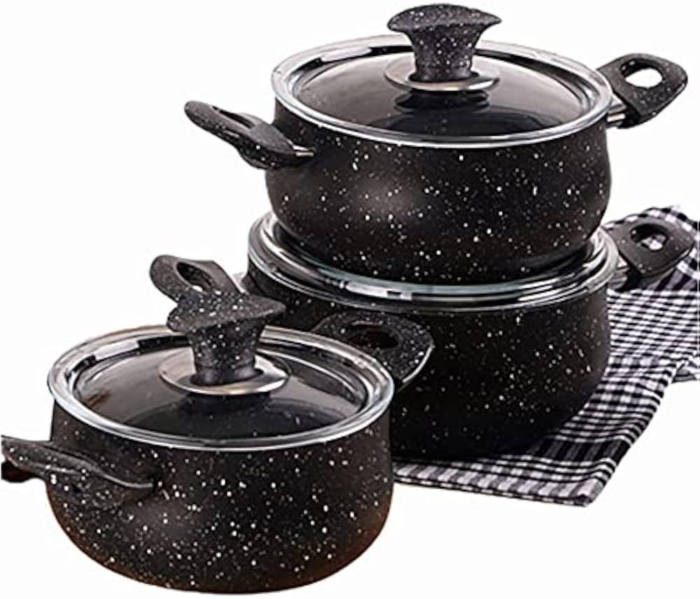 3 Casseroles Granitées avec Couvercles