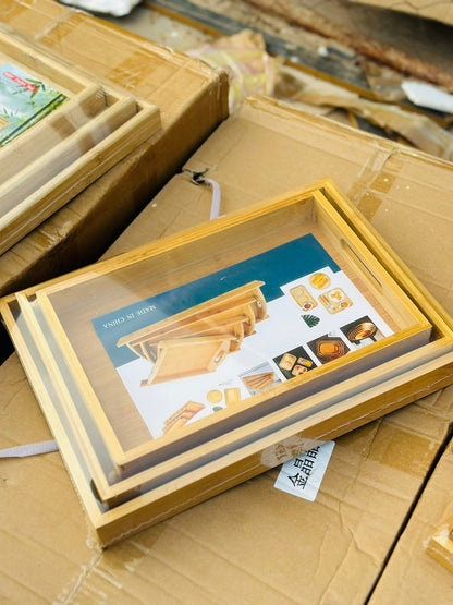 Lot de Plateaux en Bambou Naturel – 3 Pièces
