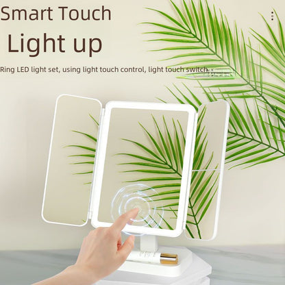 Miroir de maquillage portable à LED pliable en trois parties avec trois