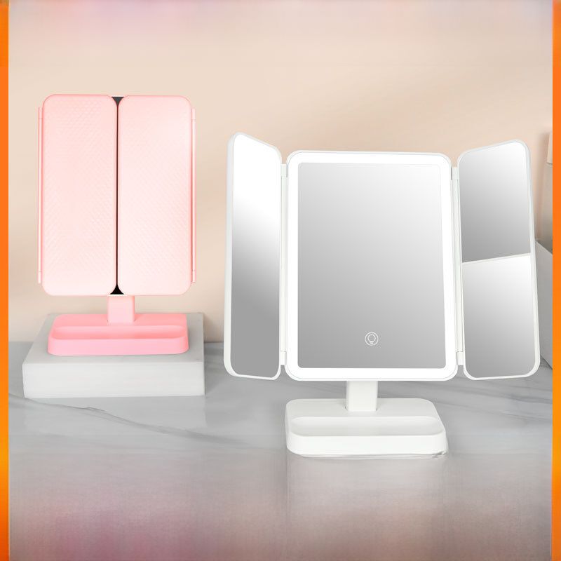 Miroir de maquillage portable à LED pliable en trois parties avec trois
