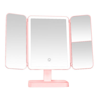 Miroir de maquillage portable à LED pliable en trois parties avec trois