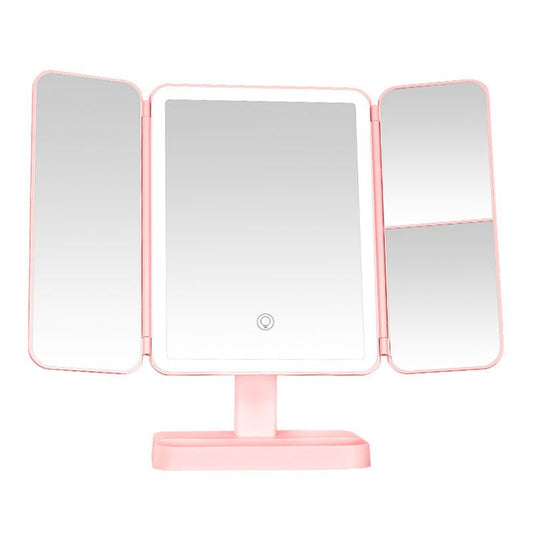 Miroir de maquillage portable à LED pliable en trois parties avec trois