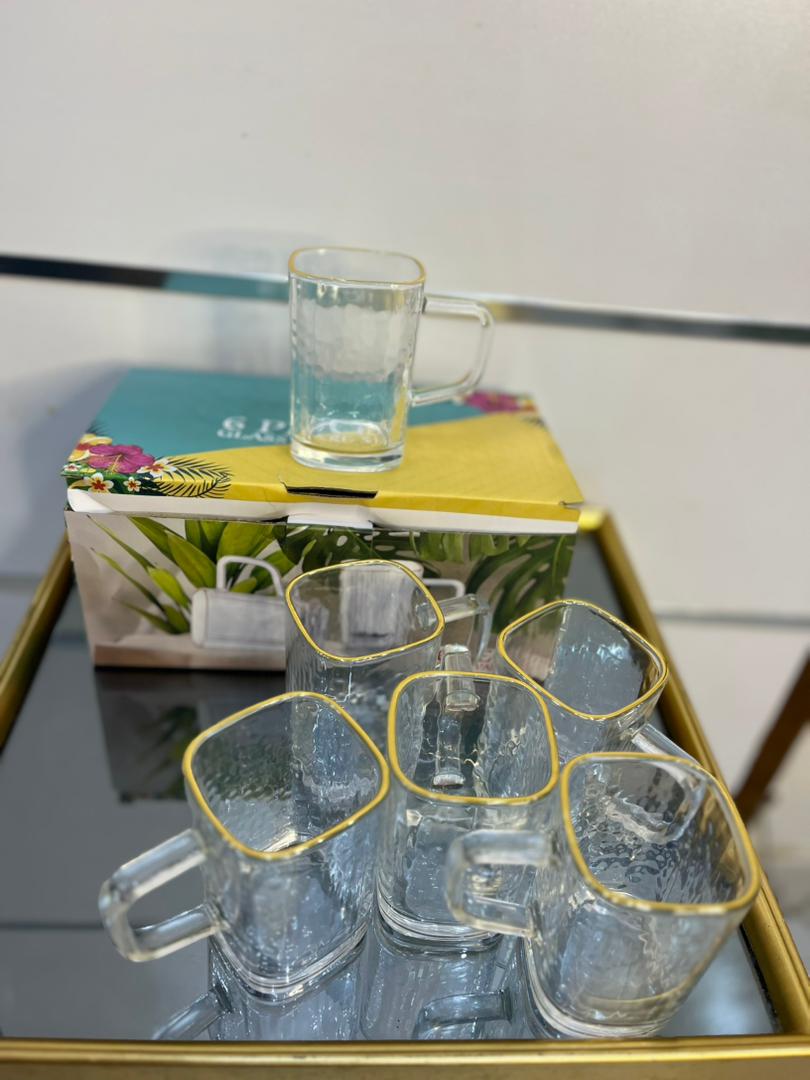 Ensemble de tasses en verre martelé avec liseré doré – Set élégant pour thé & café