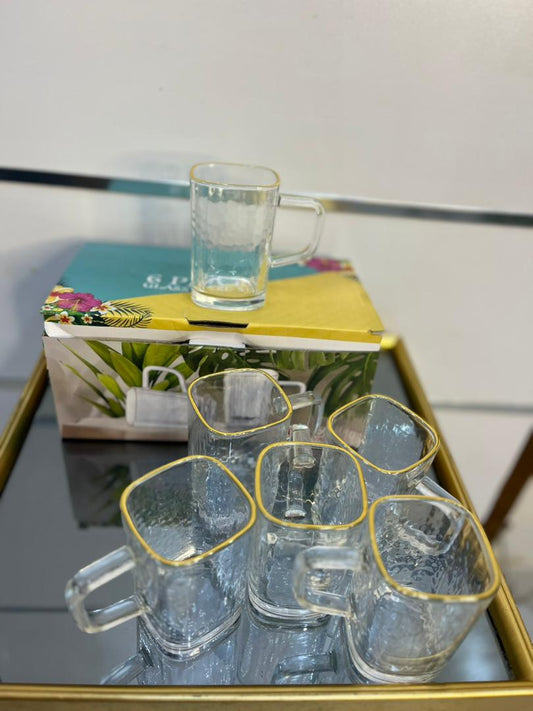 Ensemble de tasses en verre martelé avec liseré doré – Set élégant pour thé & café