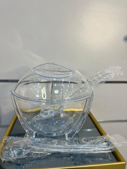 Bol de service transparent avec couvercle et cuillère – Design élégant